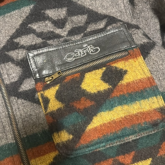 Easy Riders Leather Wool Jacket Motorcycle Native Navajo Aztec Print M vintage - Picture 5 of 13